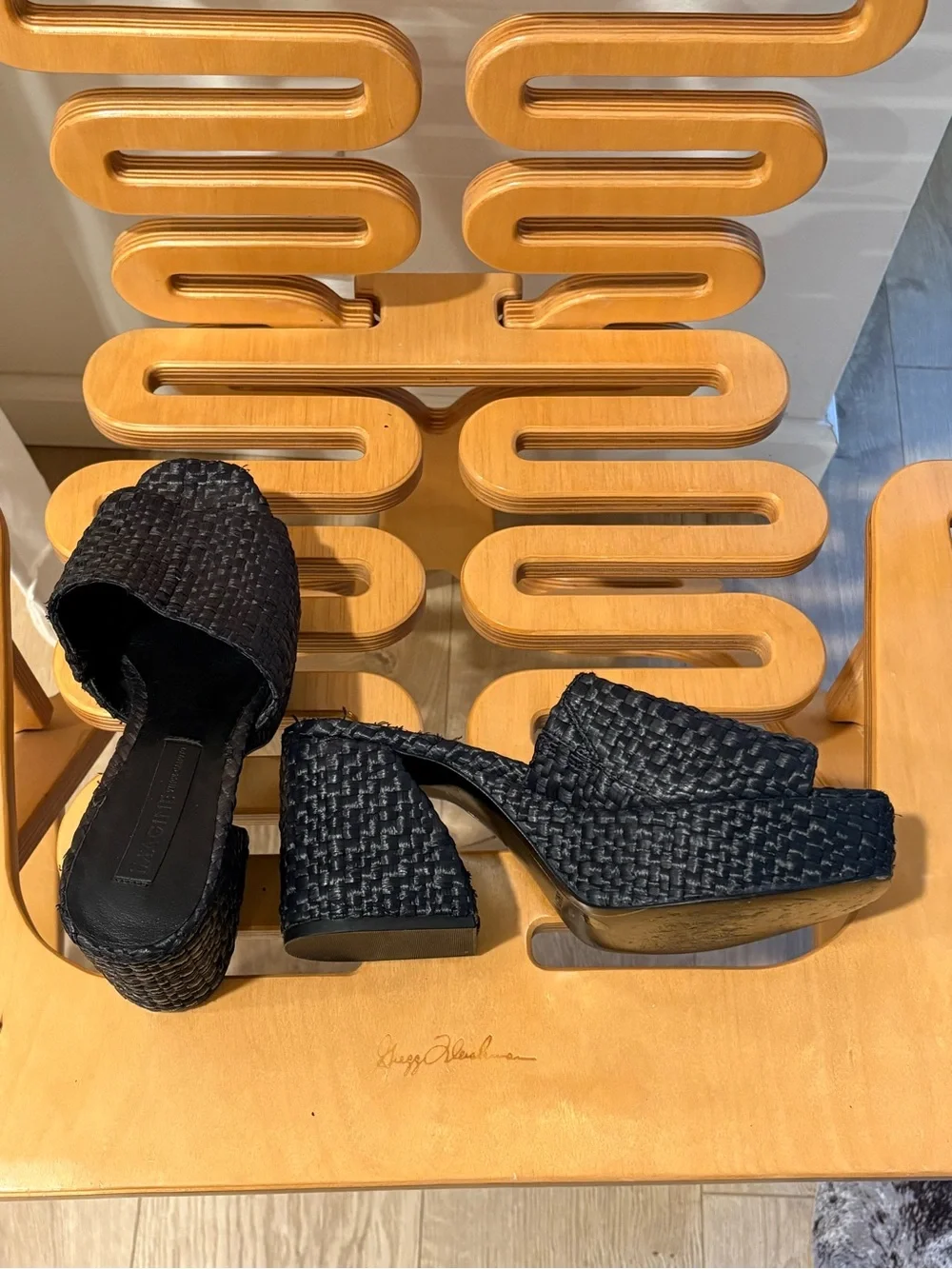 Vince Camuto Black Woven Platform Slide Heels